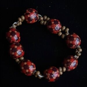 Brown and Red Beaded Stretchy Bracelet